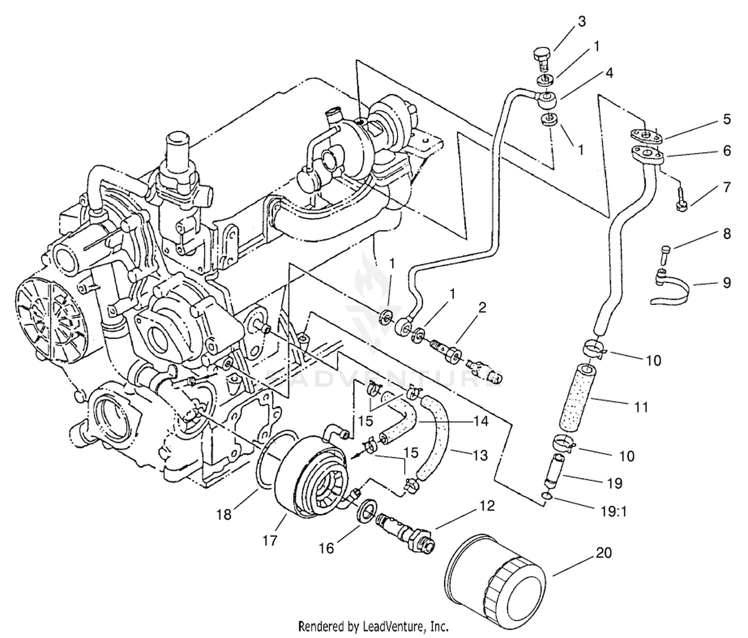 Filter, Oil Cooler, and Pipe Assembly