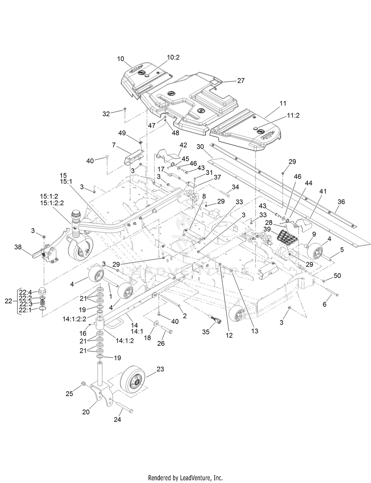 Belt Cover, Caster Arm and Wheel Assembly