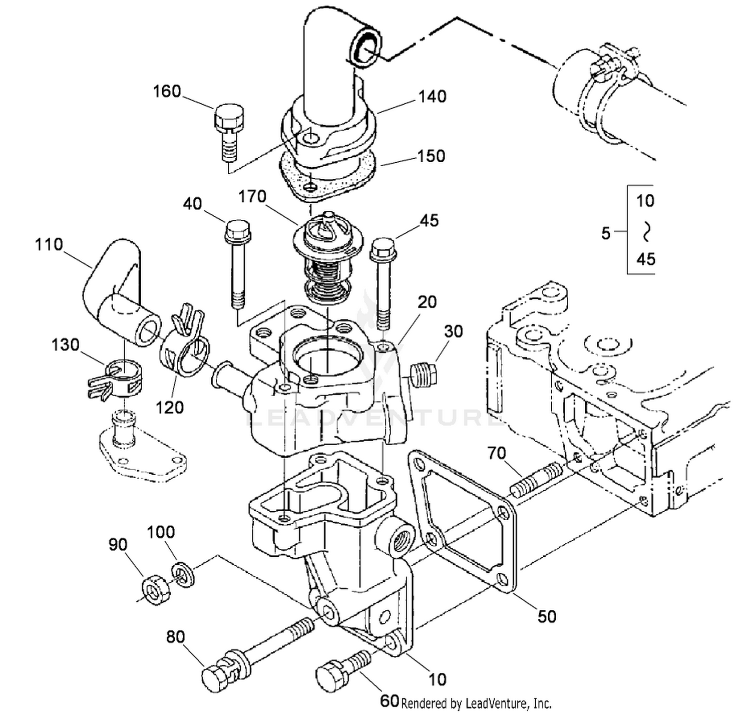 Water Flange and Thermostat Assembly