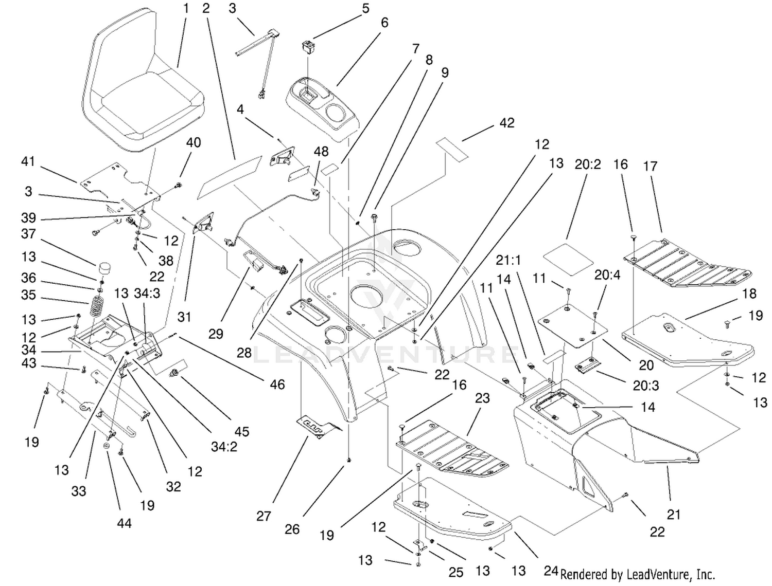 Fender, Footrest,  Seat Assembly