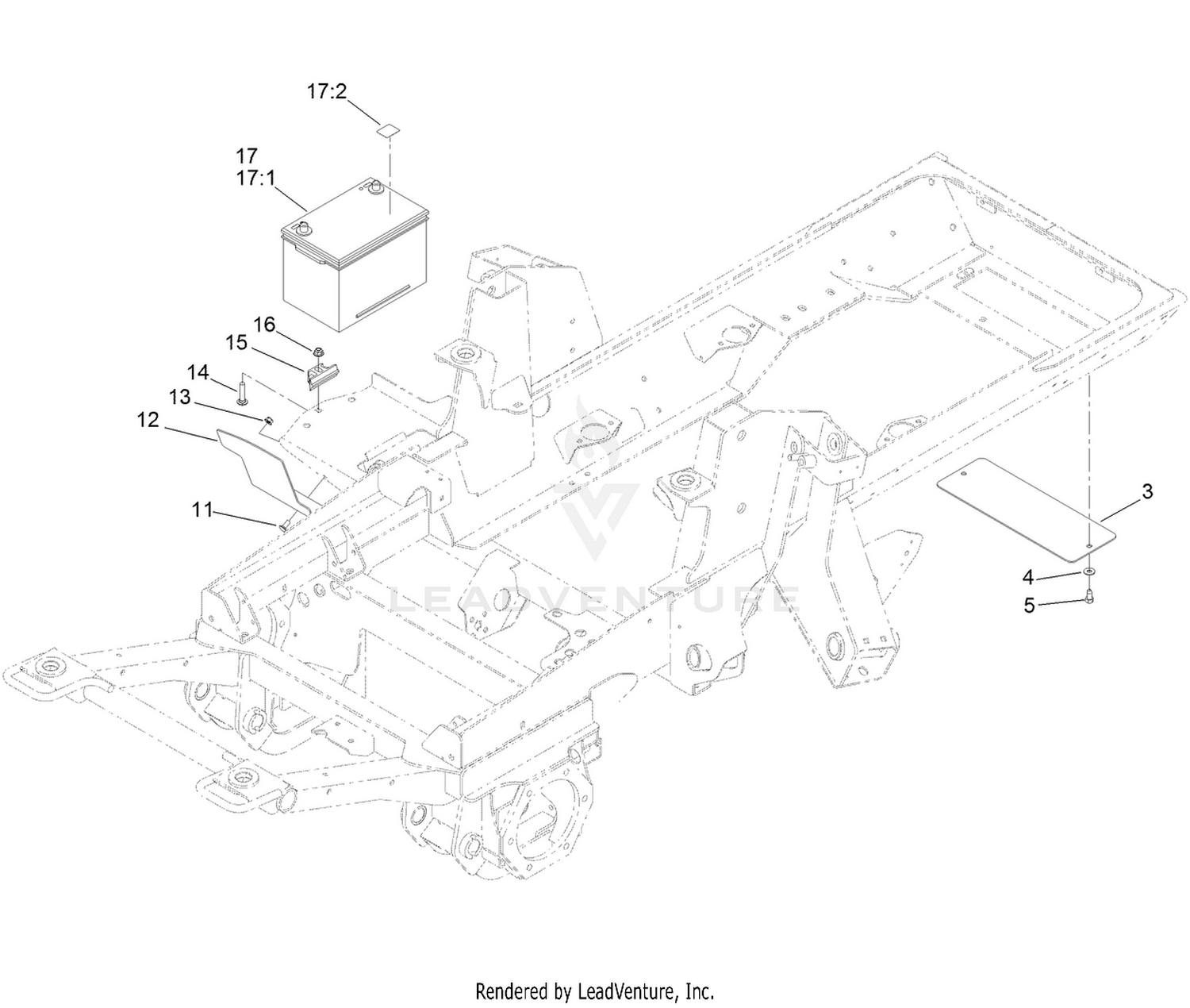 Battery, Rear Cover and Steer Valve Mount Assembly