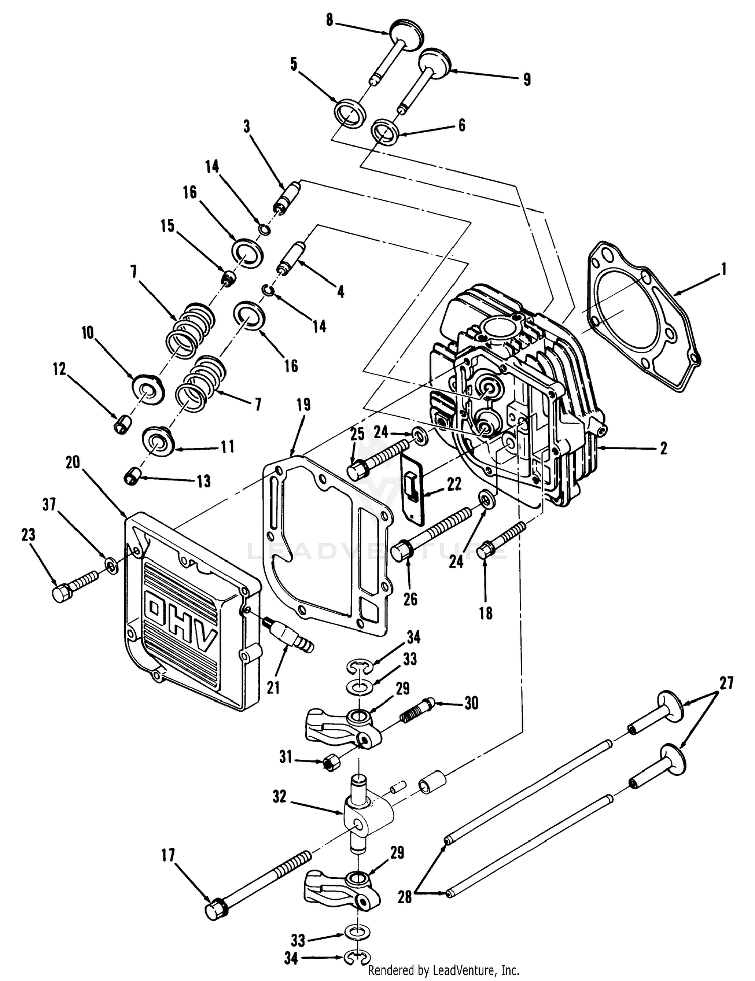 12hp Engine Cylinder Head  Valves Assembly