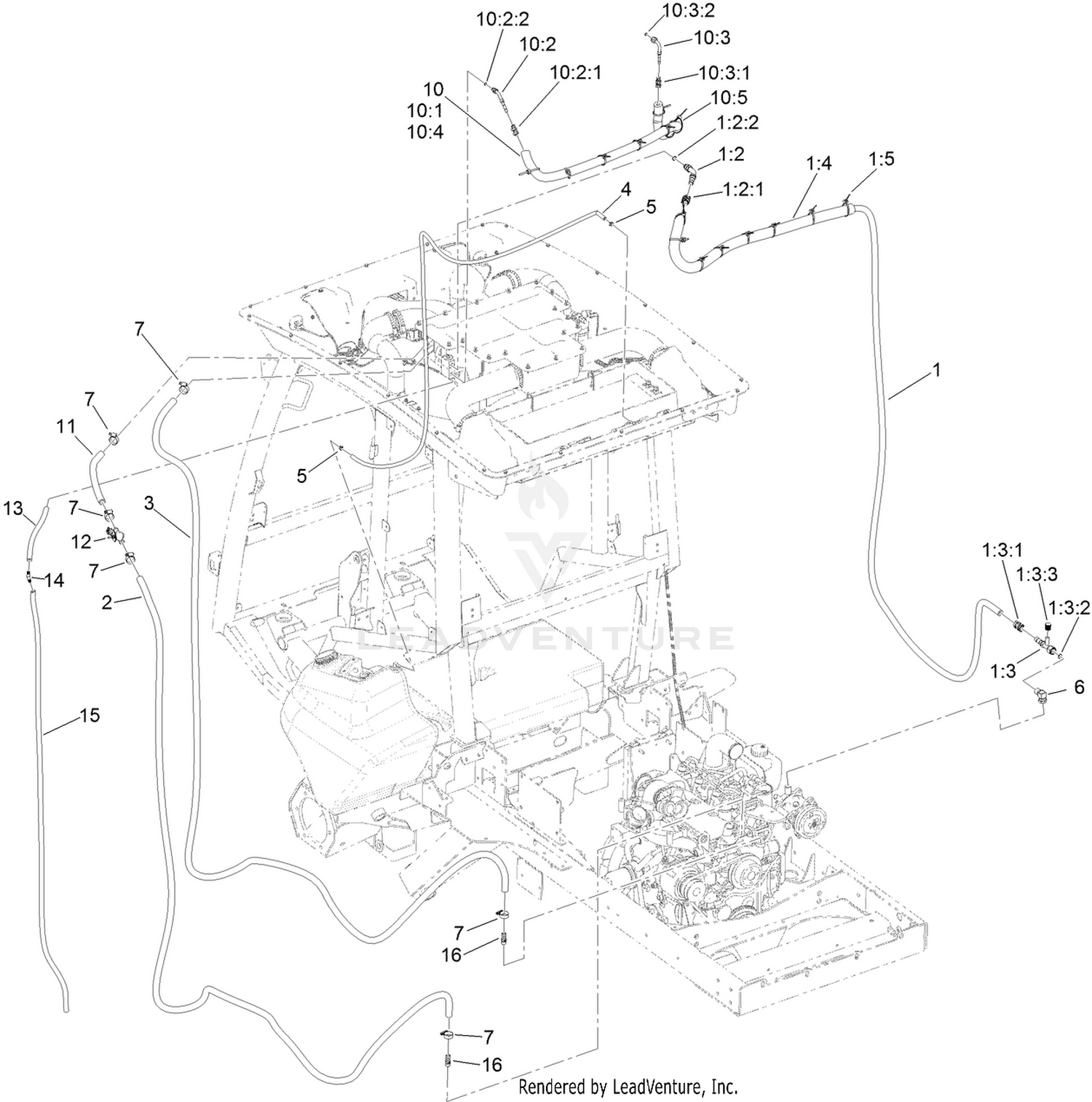 Left Side Hose Assembly  For Cab Model Only
