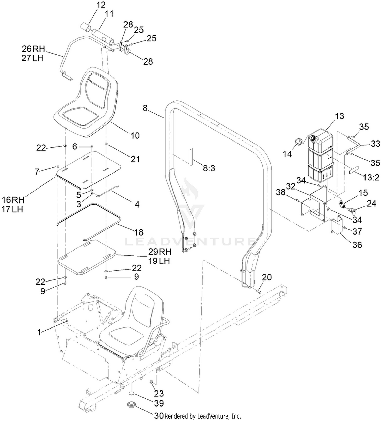 Seat, Fresh Water Tank and  Roll-Over Protection System Assembly