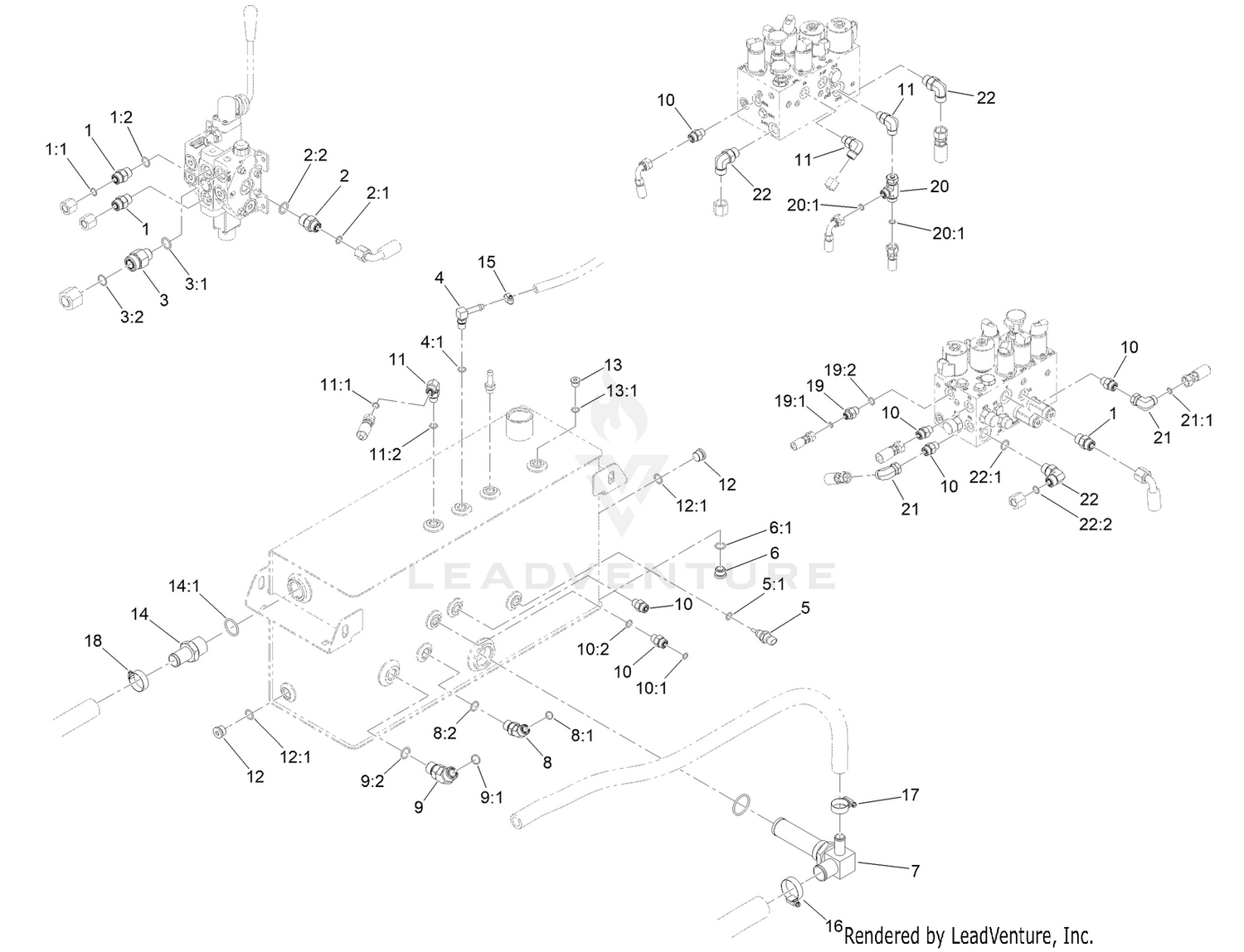 Hydraulic Tank, Manifold, and  Auxiliary Valve Fitting Assembly