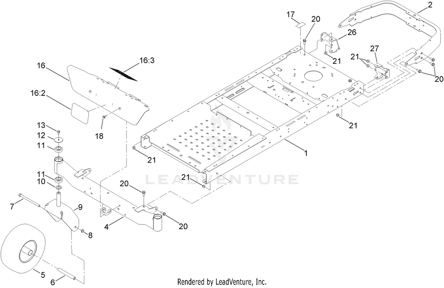 Frame, Front Axle and Caster Wheel Assembly