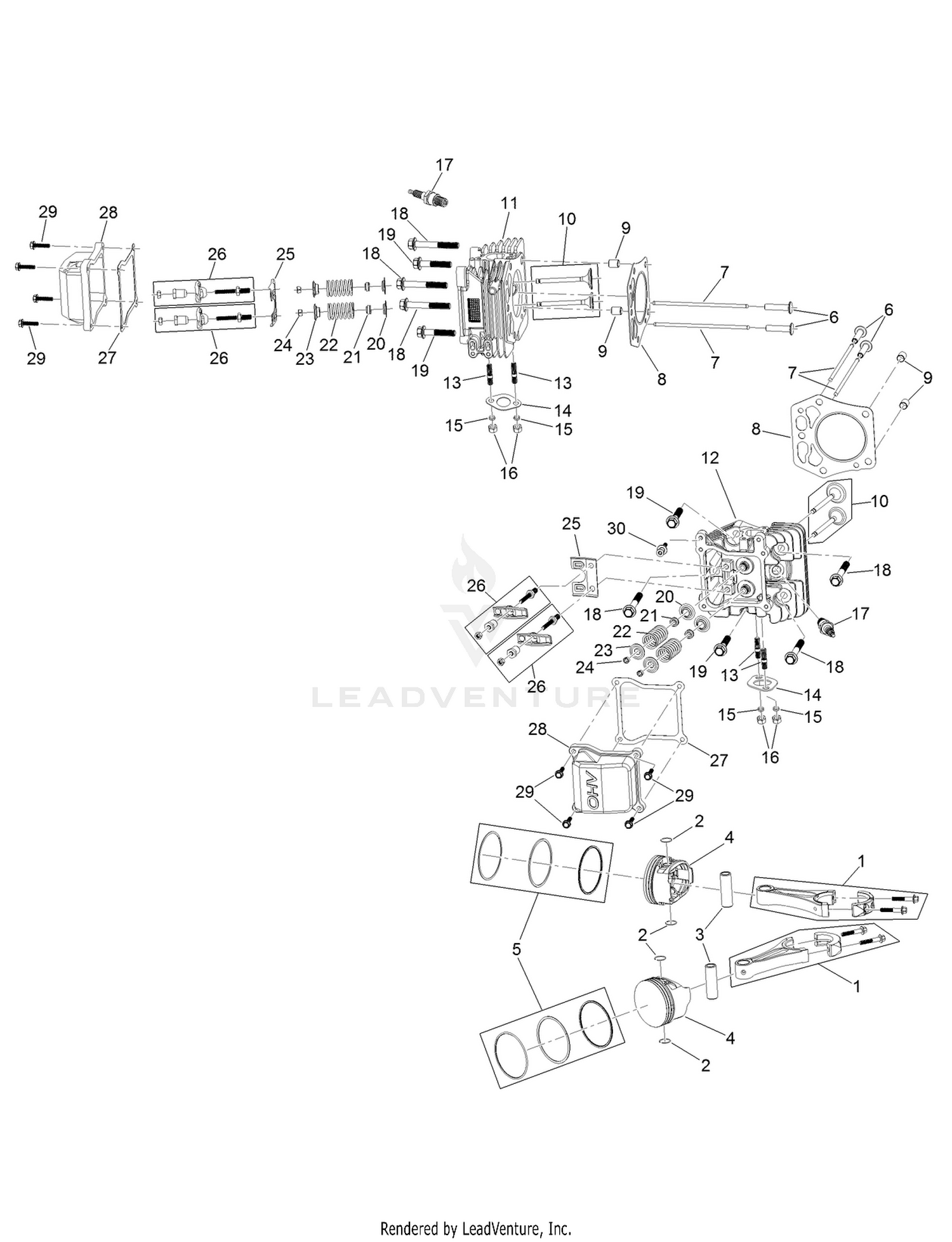 Piston and Cylinder Head Assembly  Engine Assembly No. 127-9041