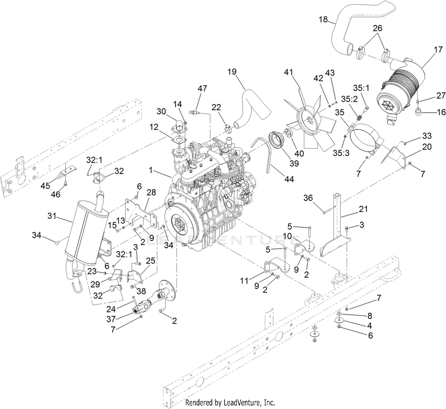Engine, Muffler and Air Cleaner Assembly