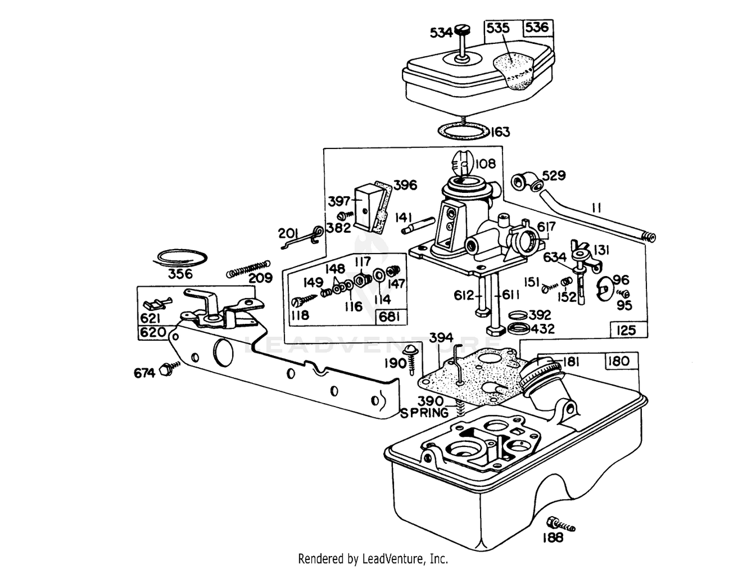 Carburetor Assembly Model 390065 For 21" Hand Propelled Model 16106 For 21" Self-Propelled Model 16264