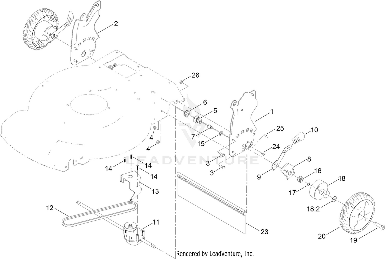 Rear Wheel and Height-of-Cut Assembly