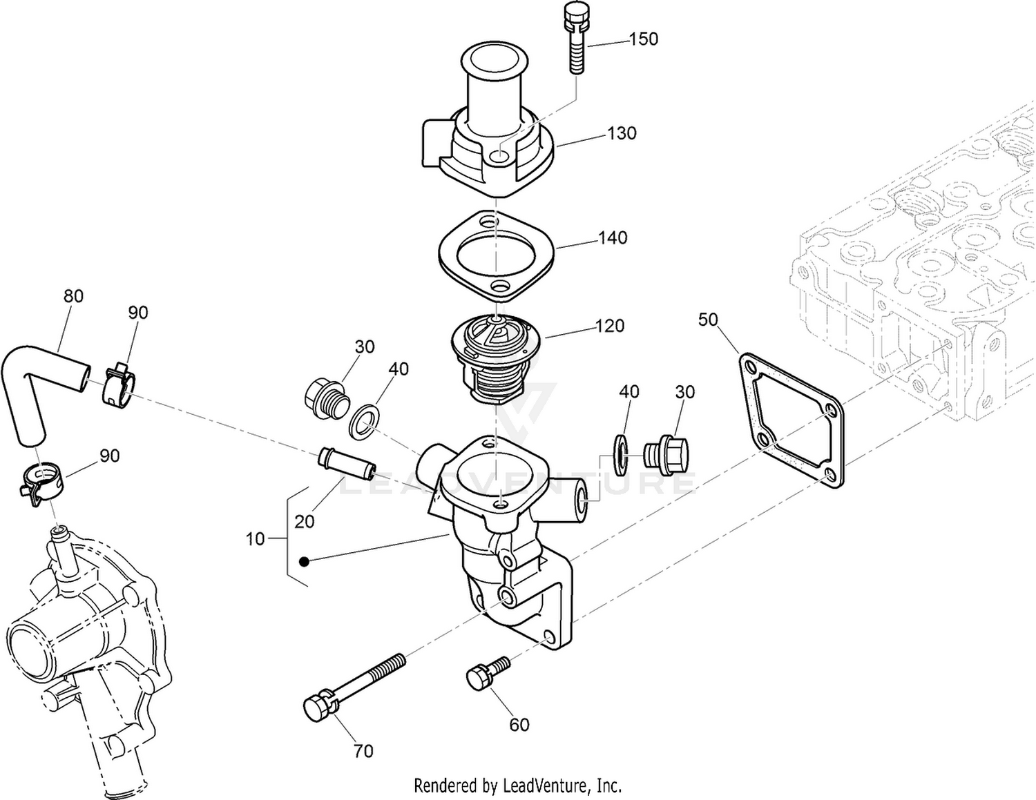 Water Flange and Thermostat Assembly