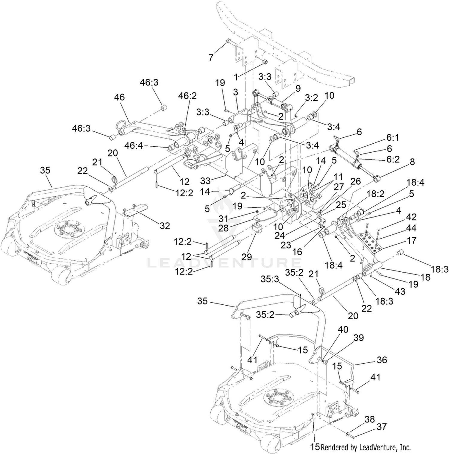 No. 1, No. 4 and No. 5 Lift Arm and Deck Assembly
