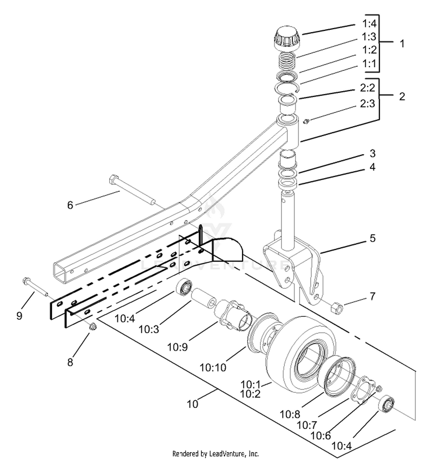 Right and Left Hand Castor Arm and Tire Assembly