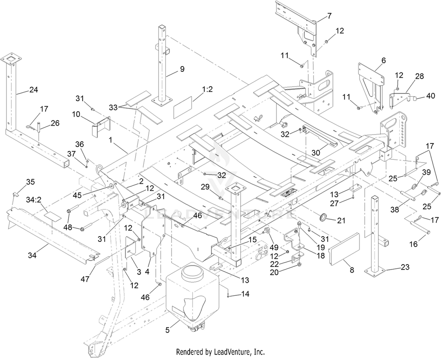 Main Frame, Jack Stand and Boom Mount Assembly