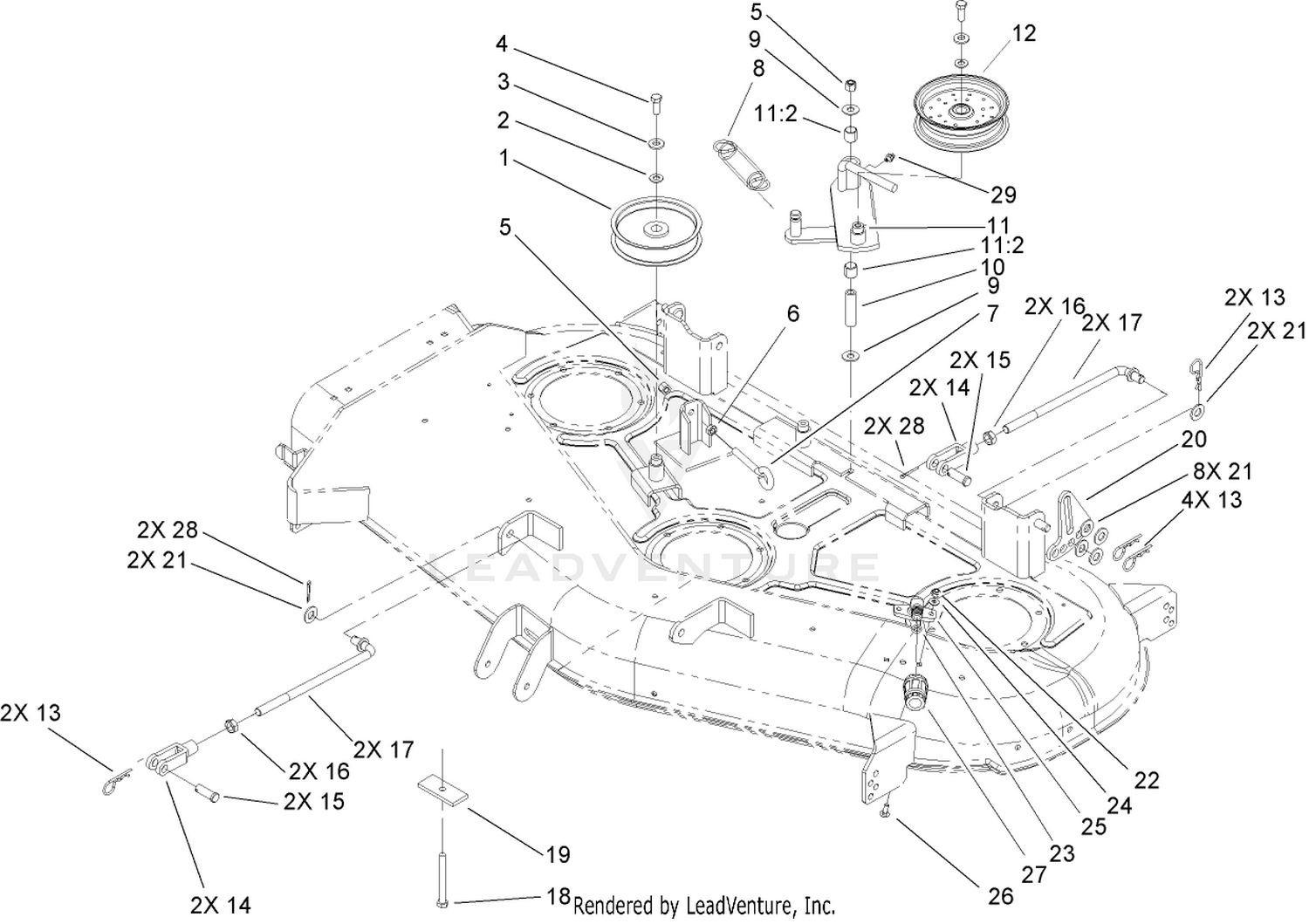 52in Deck Belt Drive and Lift System Assembly