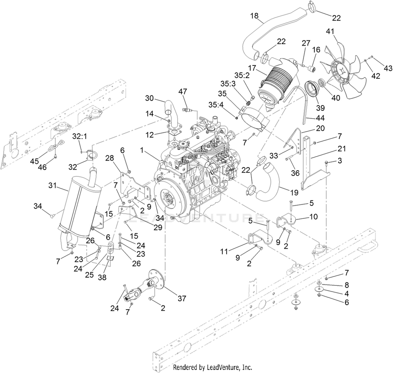 Engine, Muffler and Air Cleaner Assembly