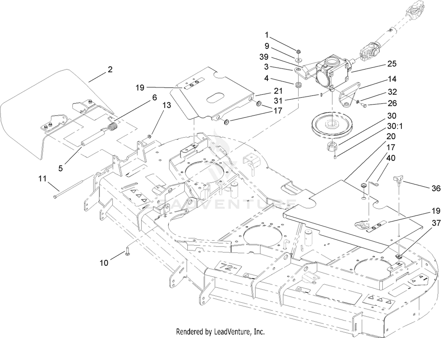 Belt Cover, Gearbox and Baffle Assembly