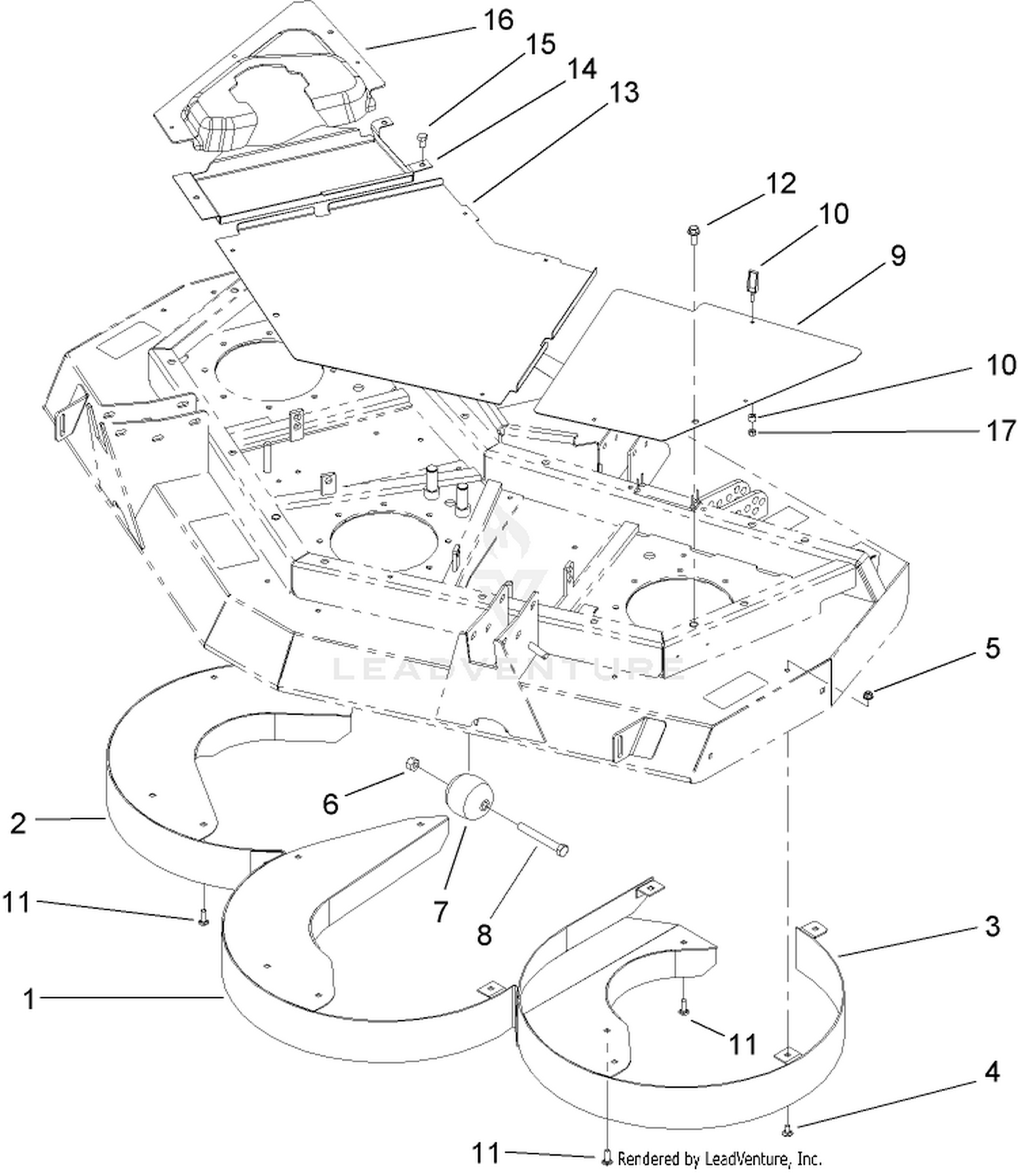 Front Deck Rear Discharge Chamber and Cover Assembly