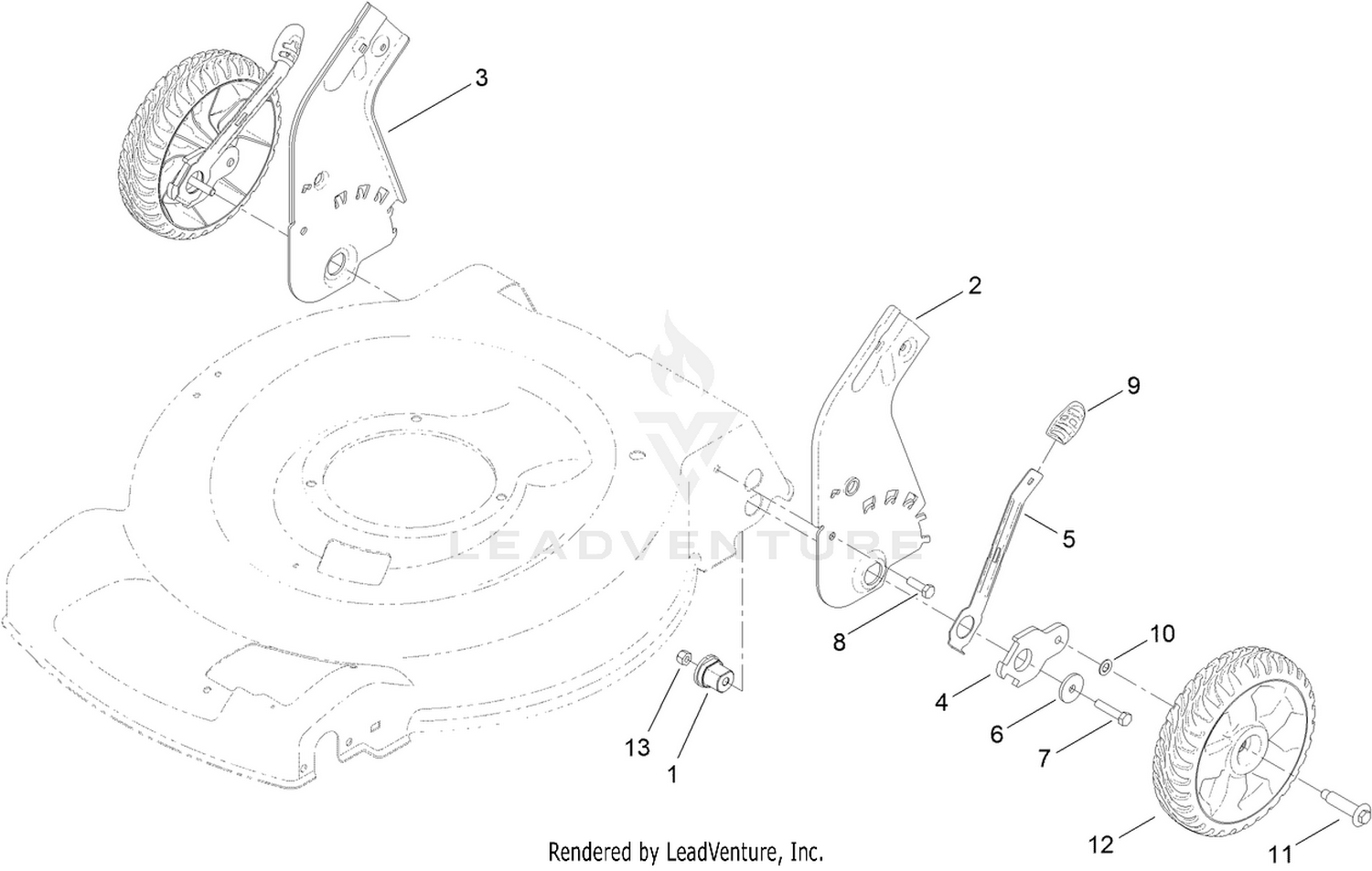 Rear Wheel and Height-of-Cut Assembly