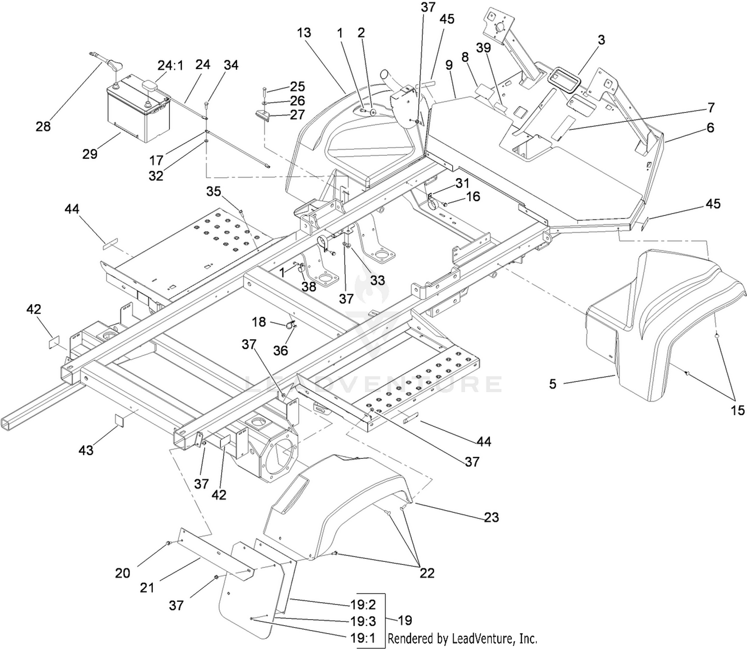 Frame, Fender and Battery Assembly