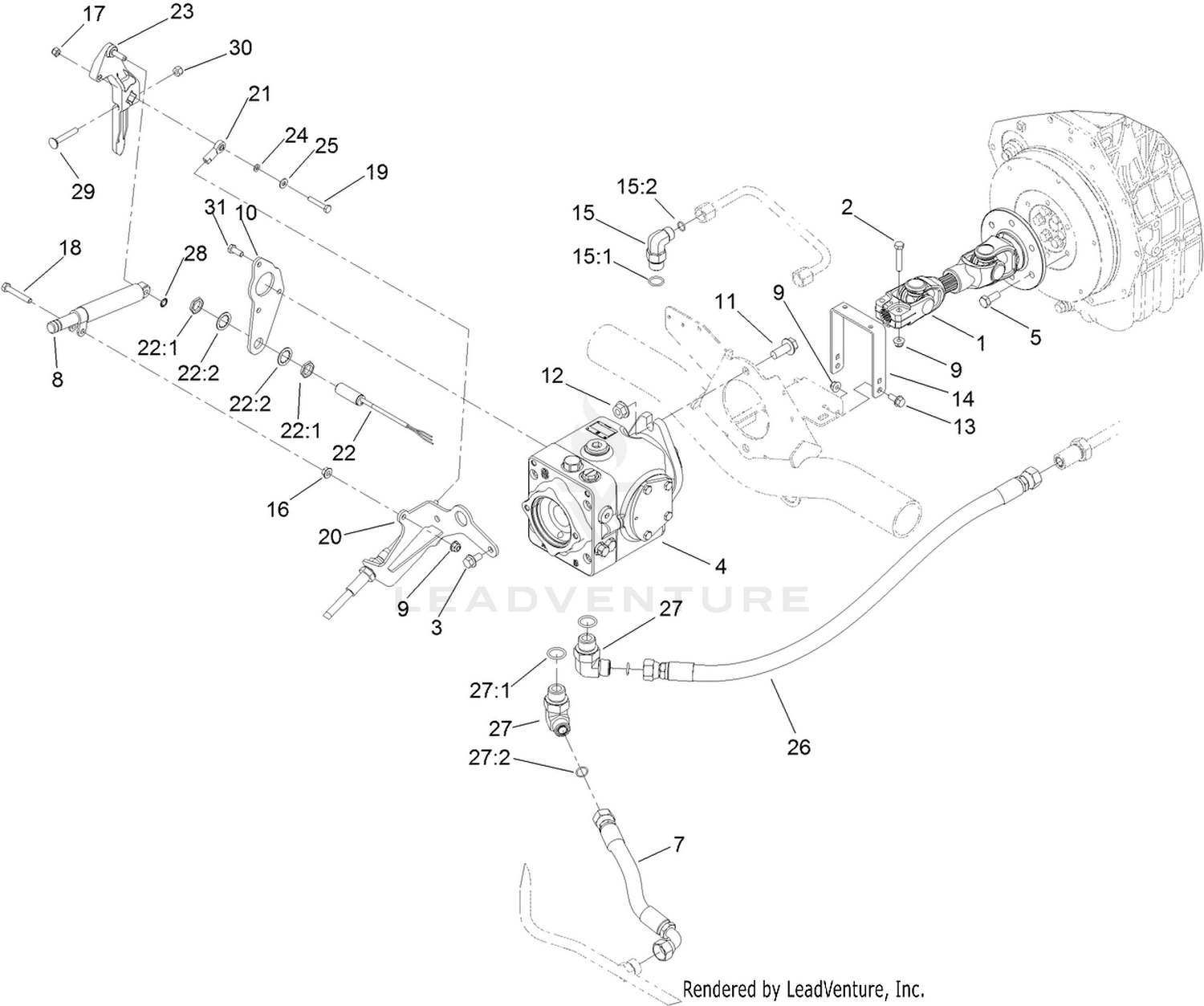 Driveshaft and Variable Pump Hydraulic Fitting Assembly