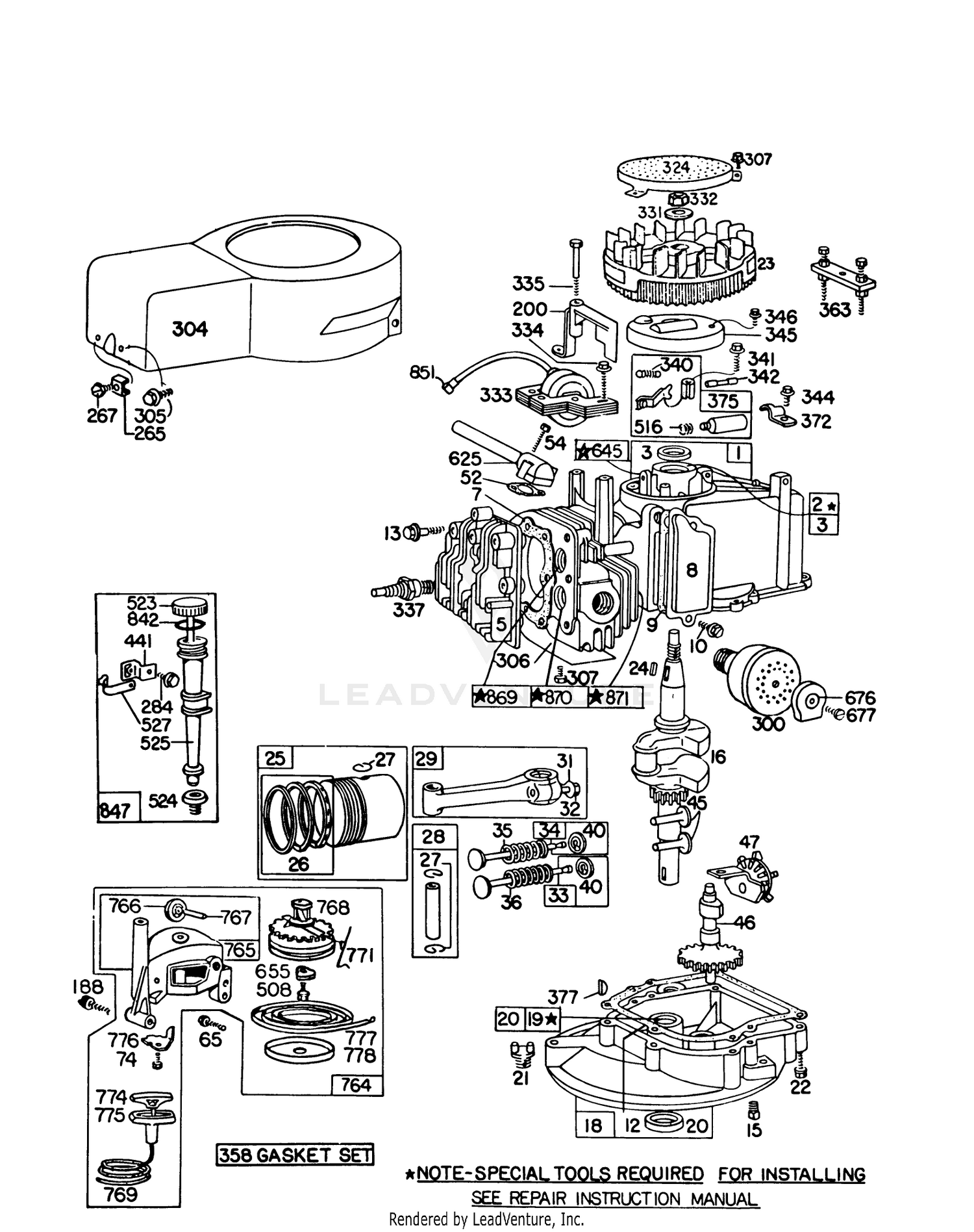 Engine Briggs  Stratton Model 92908-1842-01 For 21" Hand Propelled Model 16155 For 21" Self Propelled Model 16287
