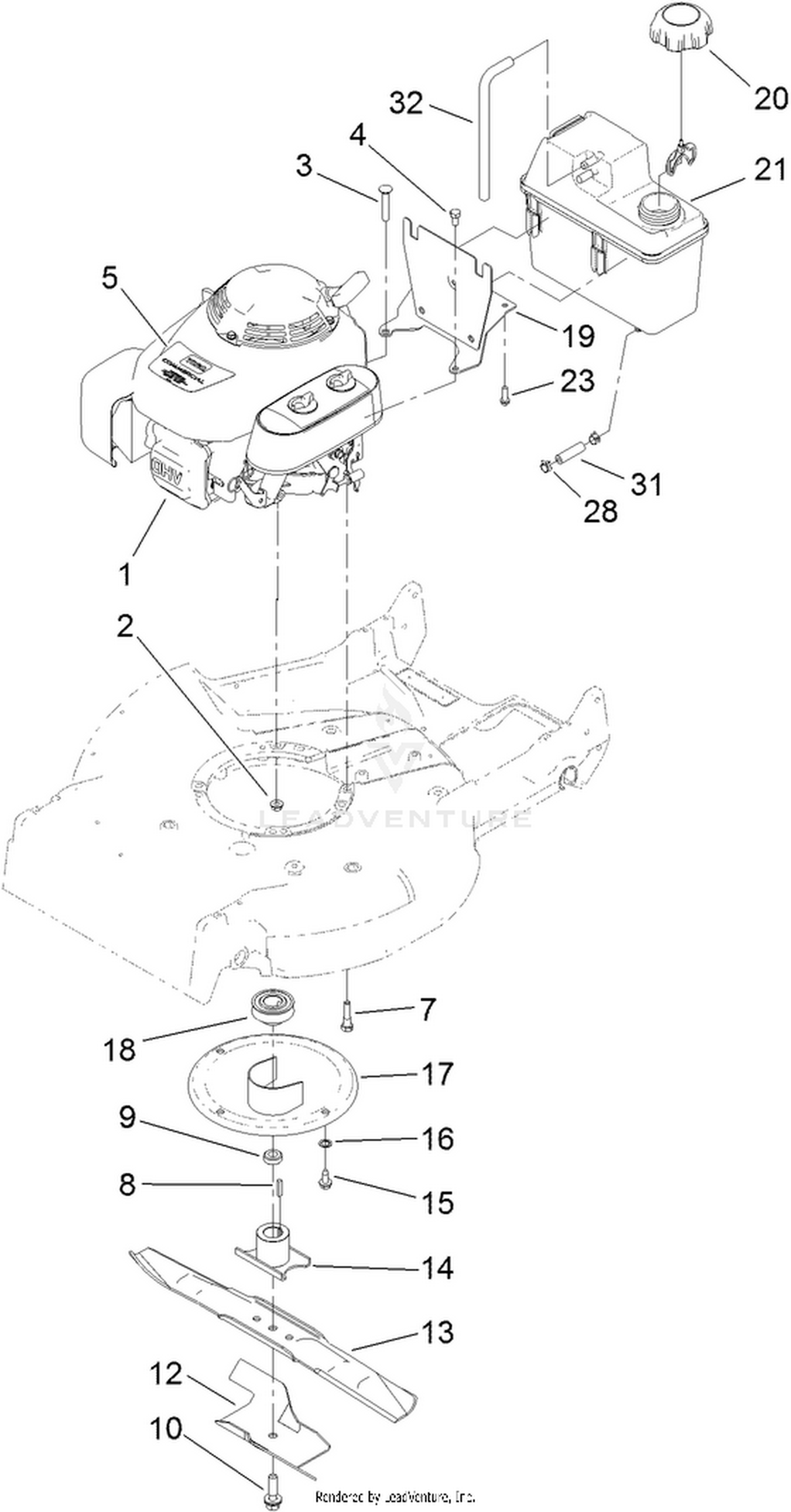 Engine, Fuel Tank and Blade Assembly