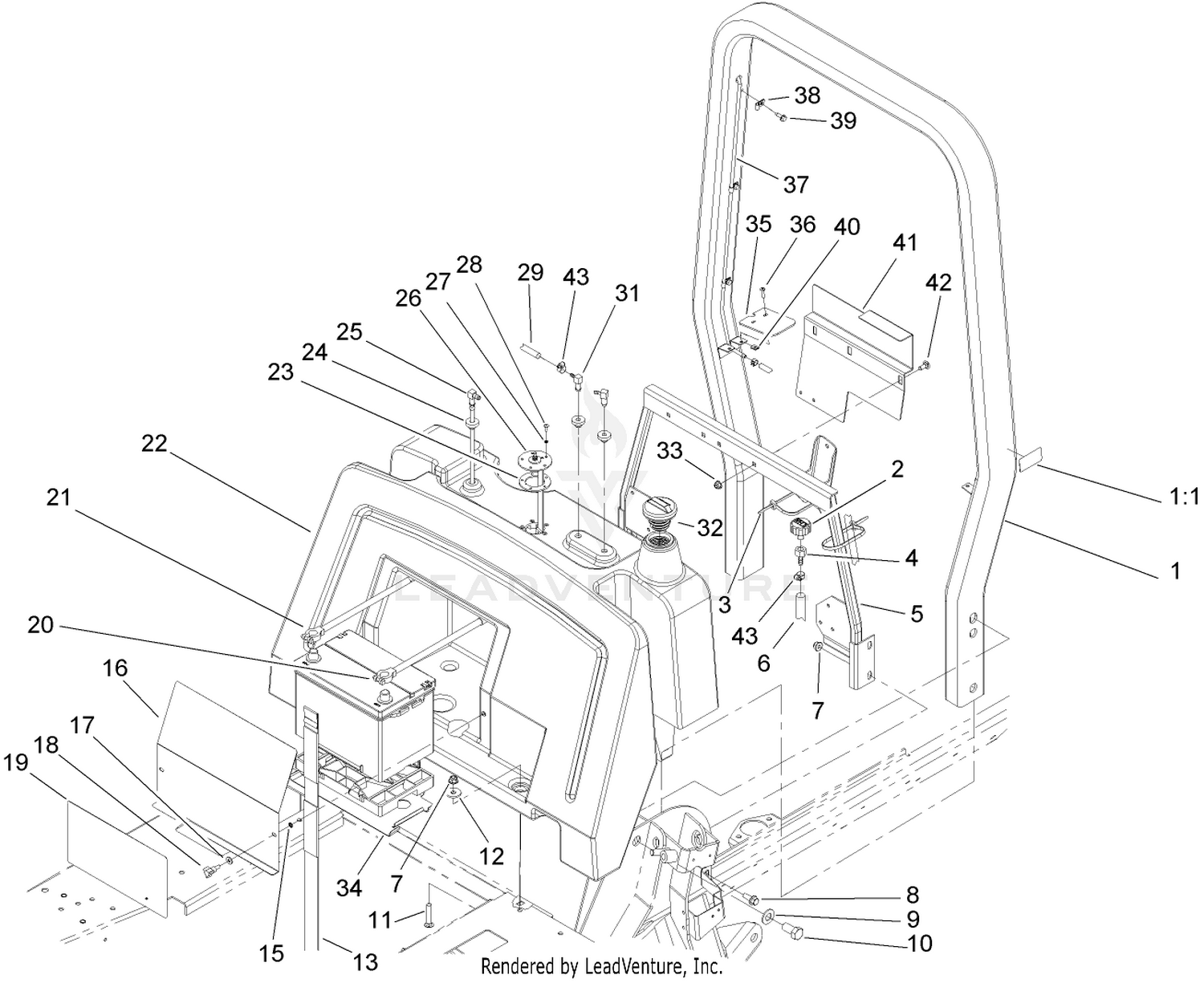 Fuel Tank, Battery and  Roll-Over Protection System Assembly