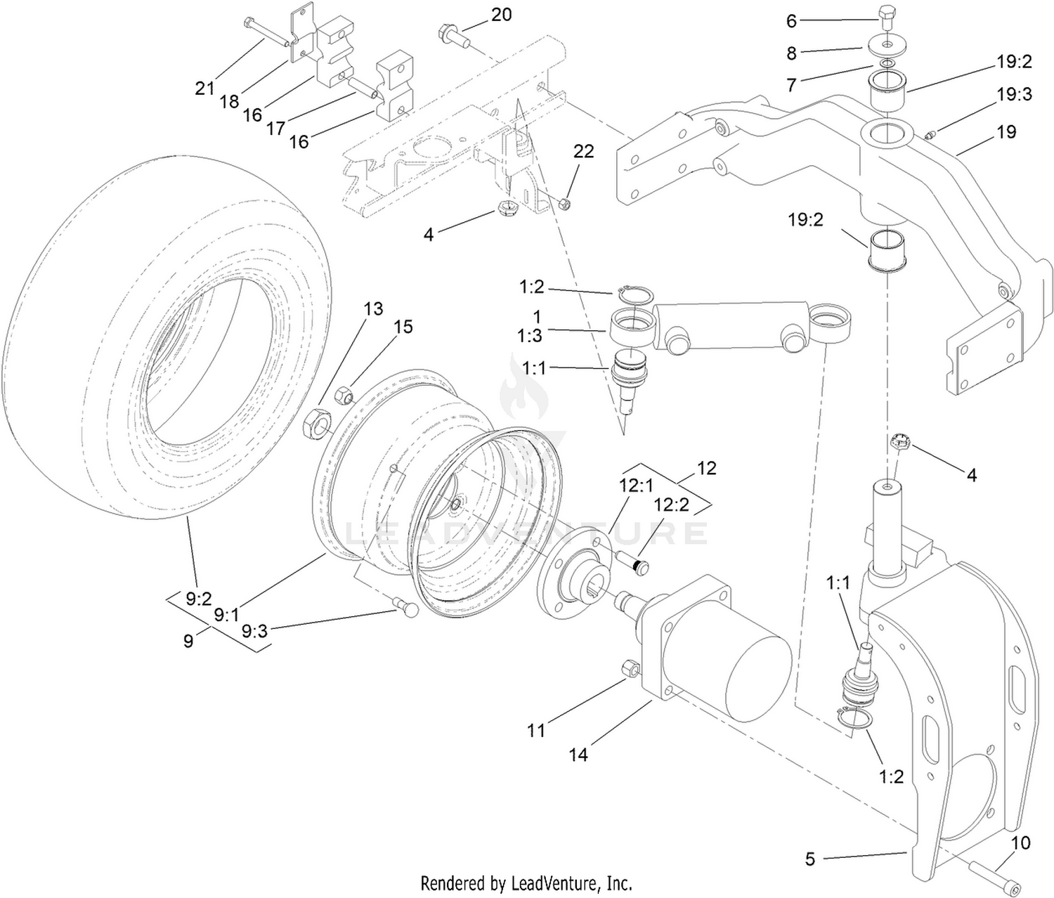 Rear Fork and Wheel Assembly