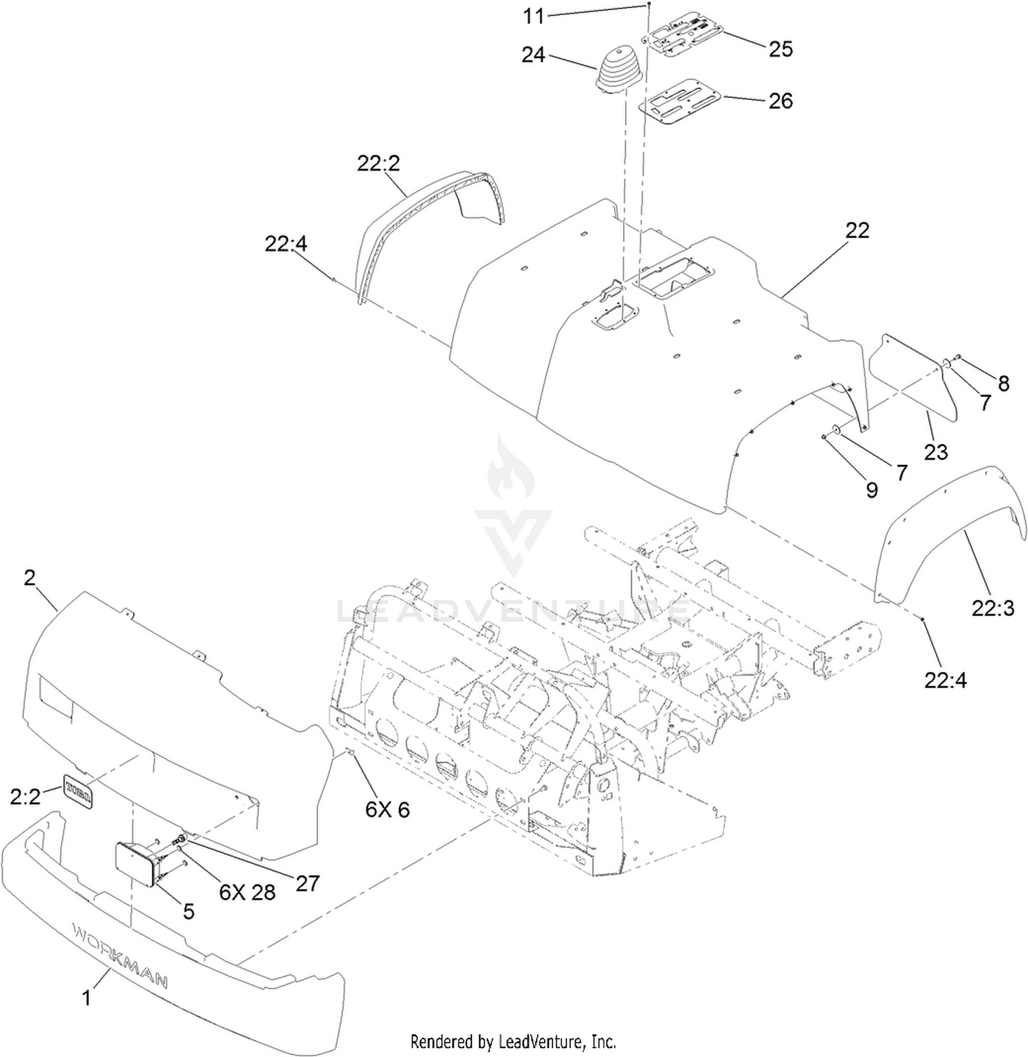 Bumper, Hood and Seat Base Assembly