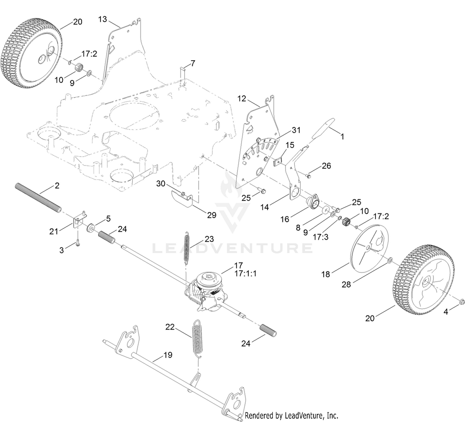 Rear Wheel and Height-of-Cut Assembly