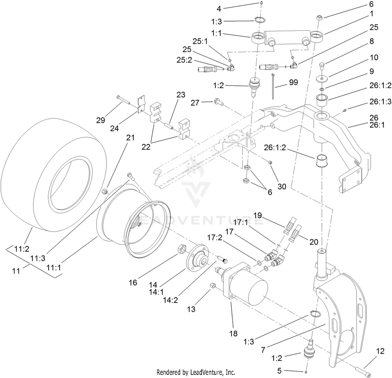 Rear Fork and Tire Assembly