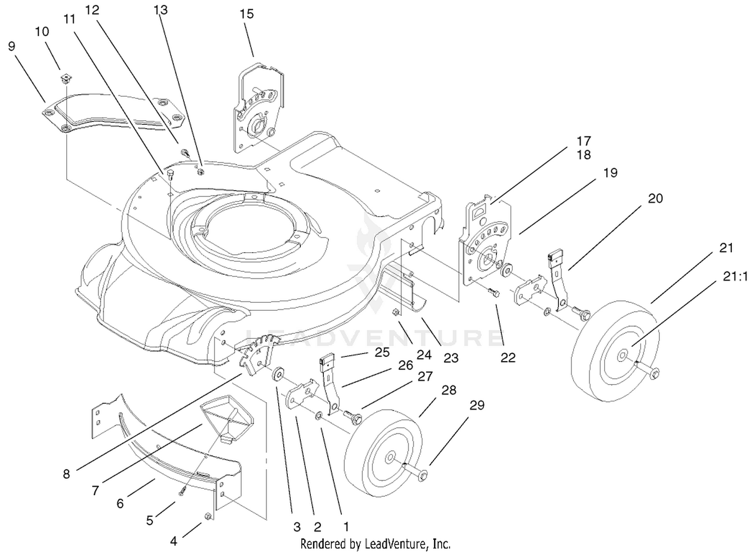 Housing, Handle Brackets, And Wheel Assembly