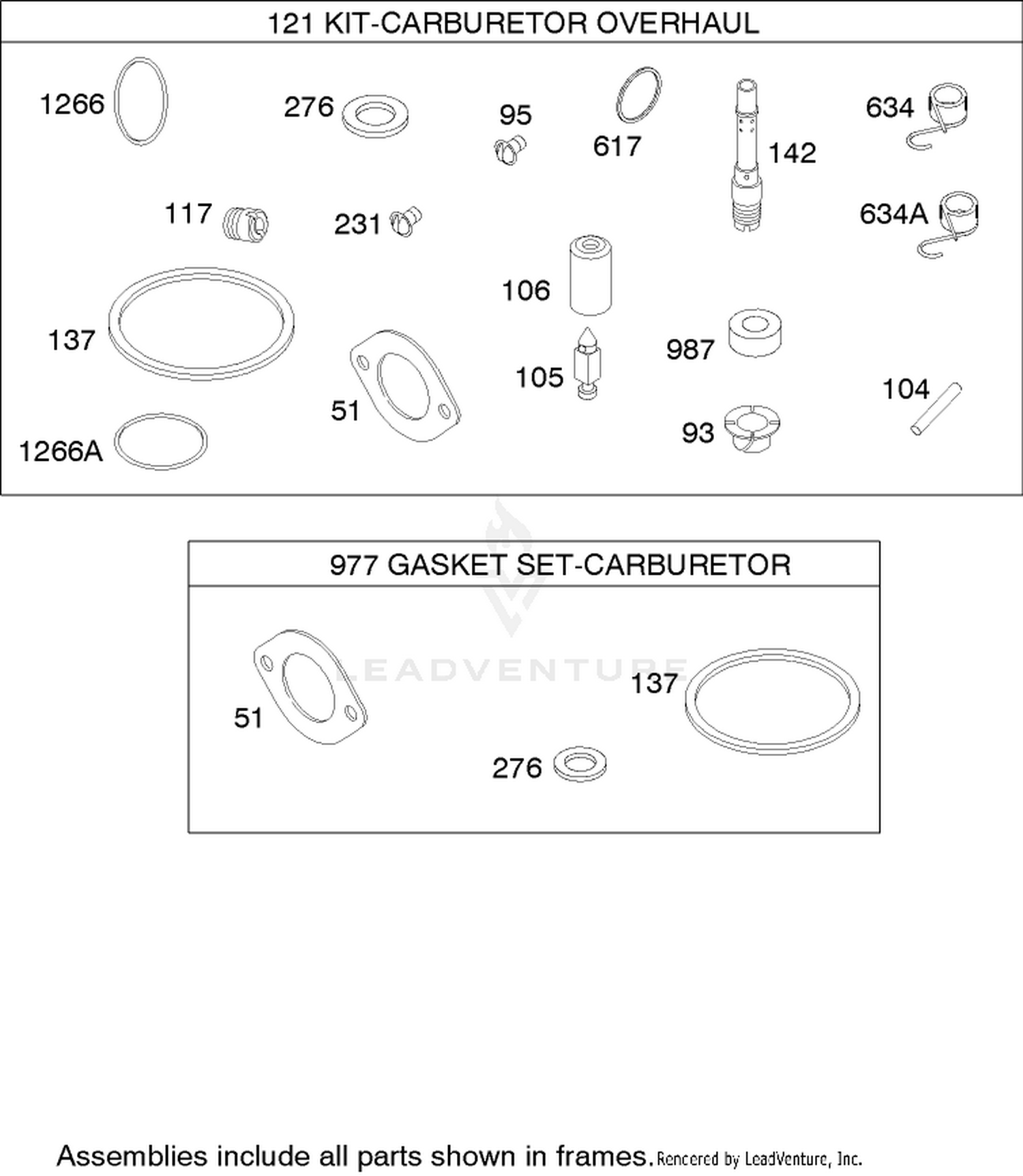 Carburetor Overhaul Kit Assembly  Briggs and Stratton Model 180h07-0166-e1