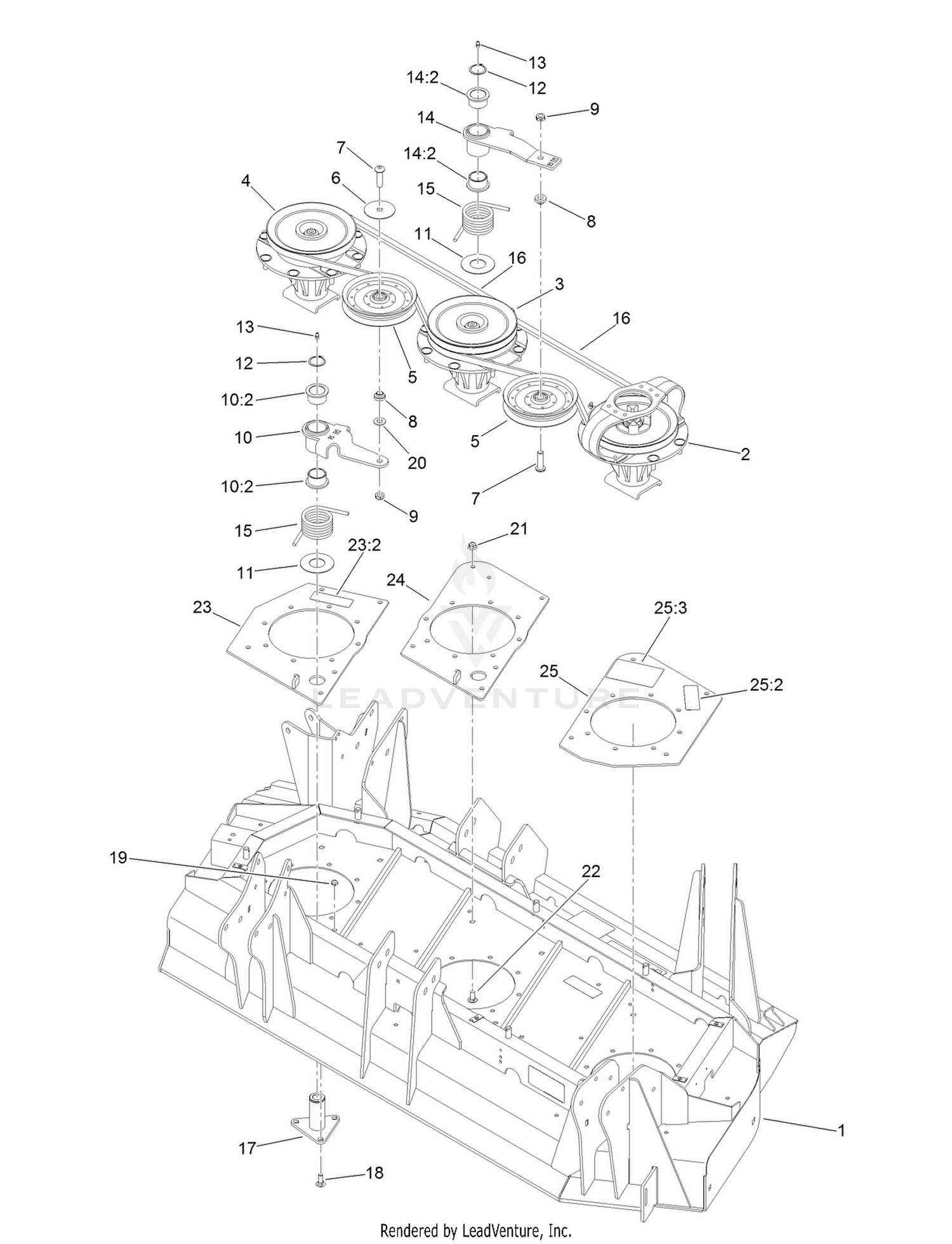 Left Hand Deck Belt and Spindle Assembly
