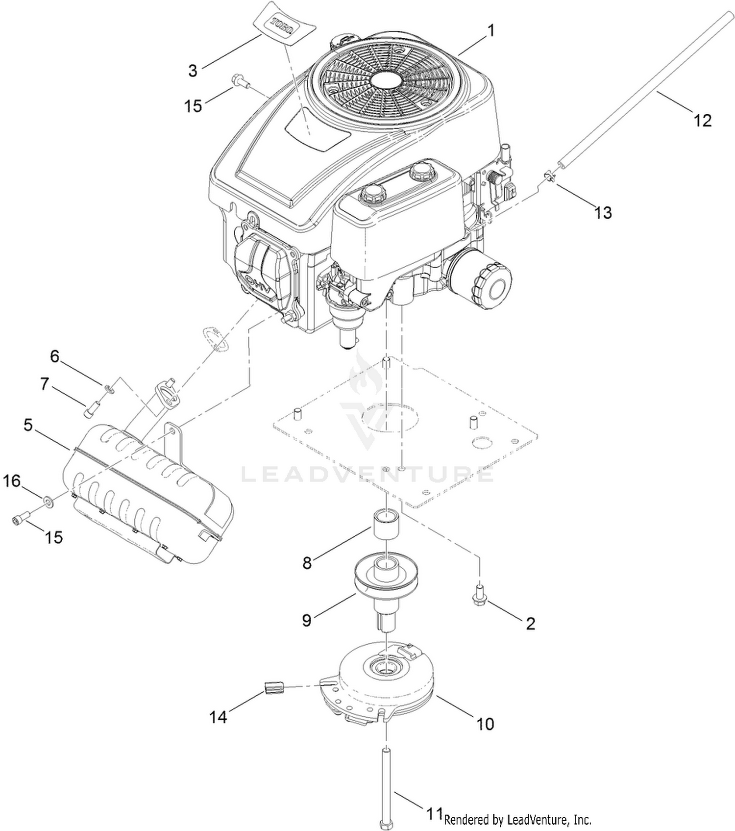 Engine, Muffler and Clutch Assembly