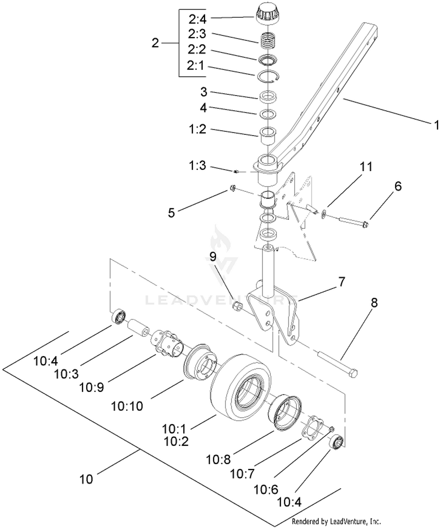Front Deck Castor Arm and Tire Assembly
