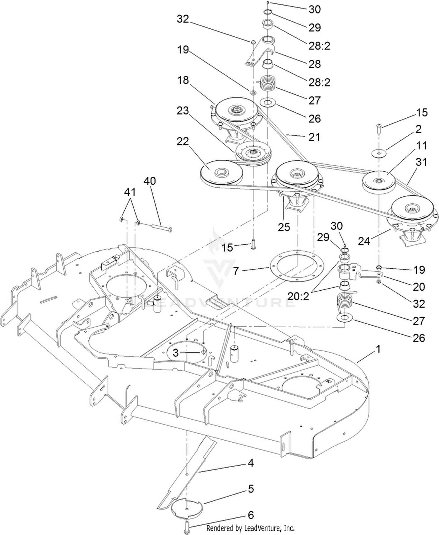 Deck, Spindle, Blade, Belt and Pulley Assembly