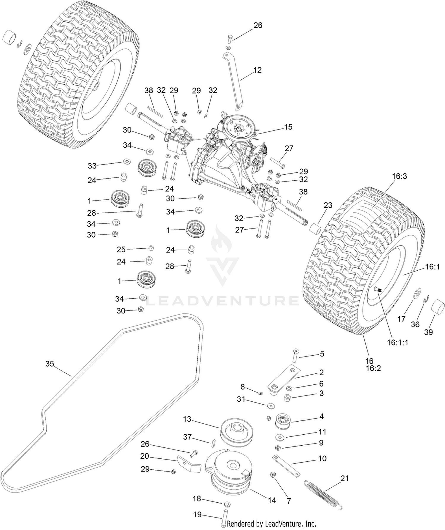 Transmission, Belt, Clutch  and Rear Wheel Assembly