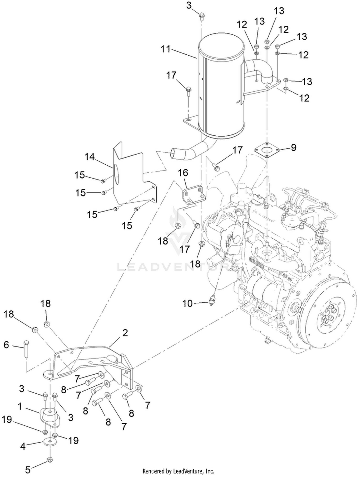 Muffler, Muffler Guard and Engine Mount Assembly