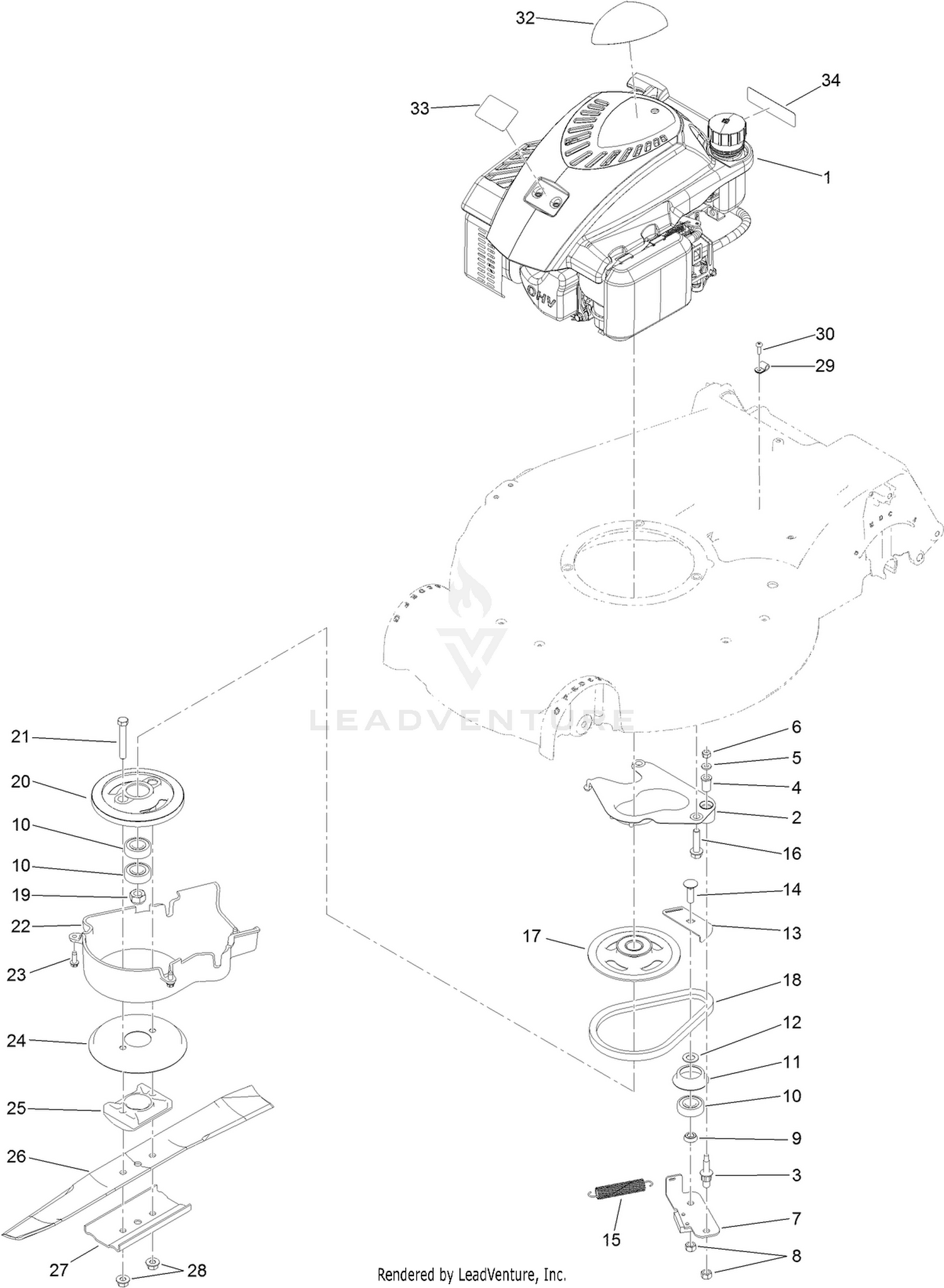 Engine and Blade Drive Assembly