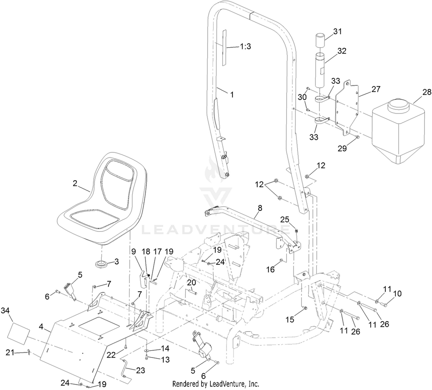 Seat and Roll-Over Protection System Assembly