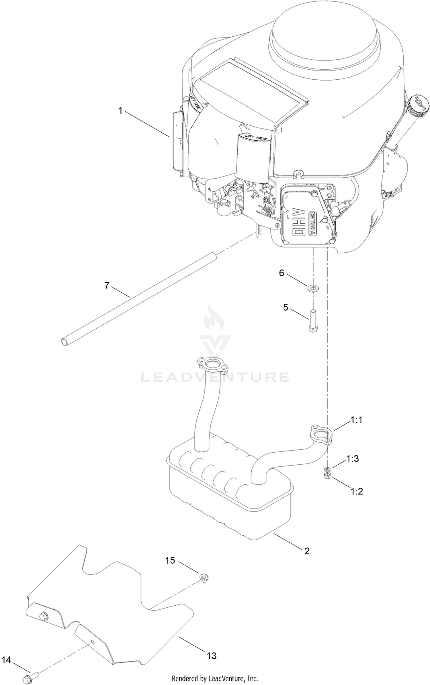Engine and Muffler Assembly
