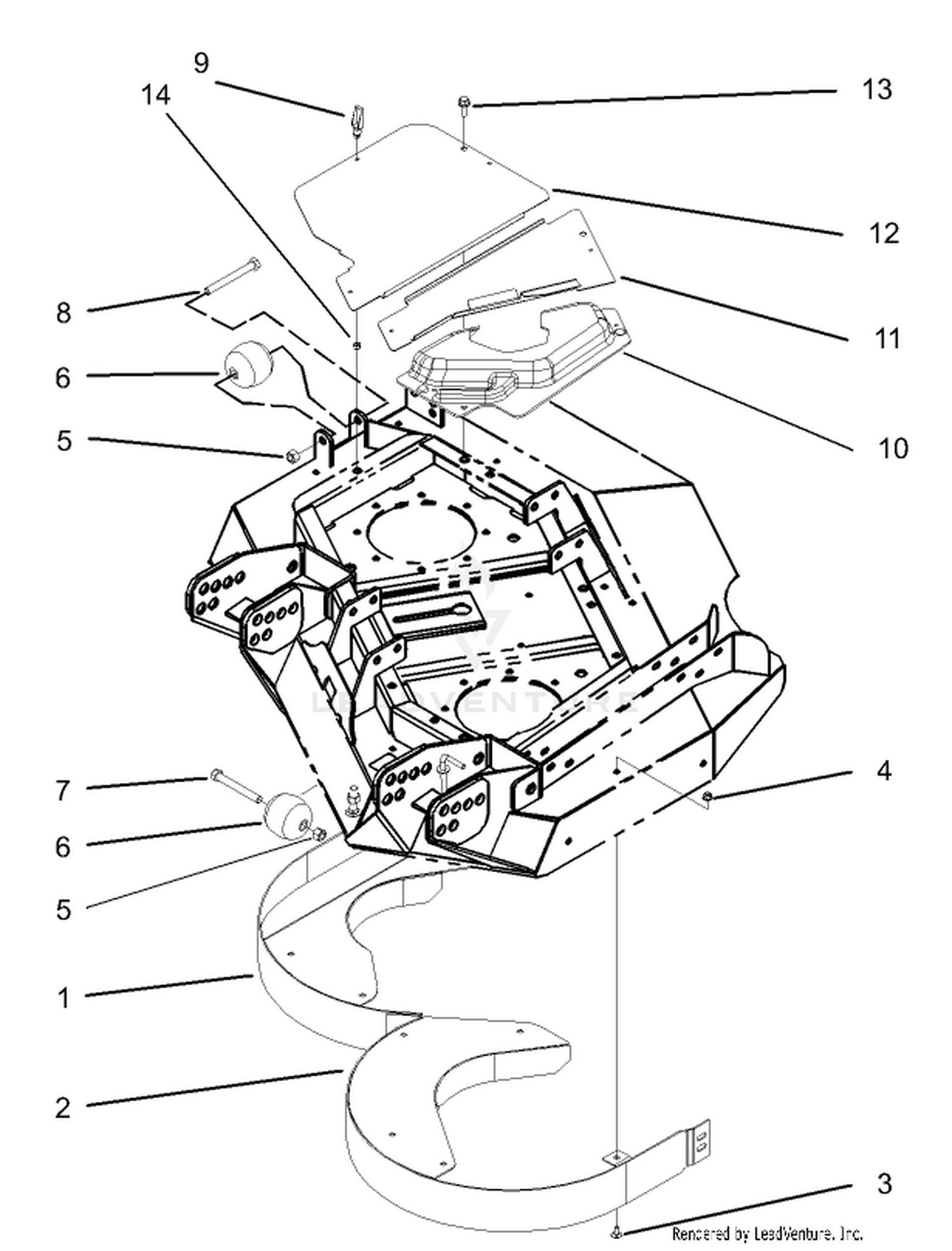 Left Hand Deck  Rear Discharge Chamber and Cover Assembly