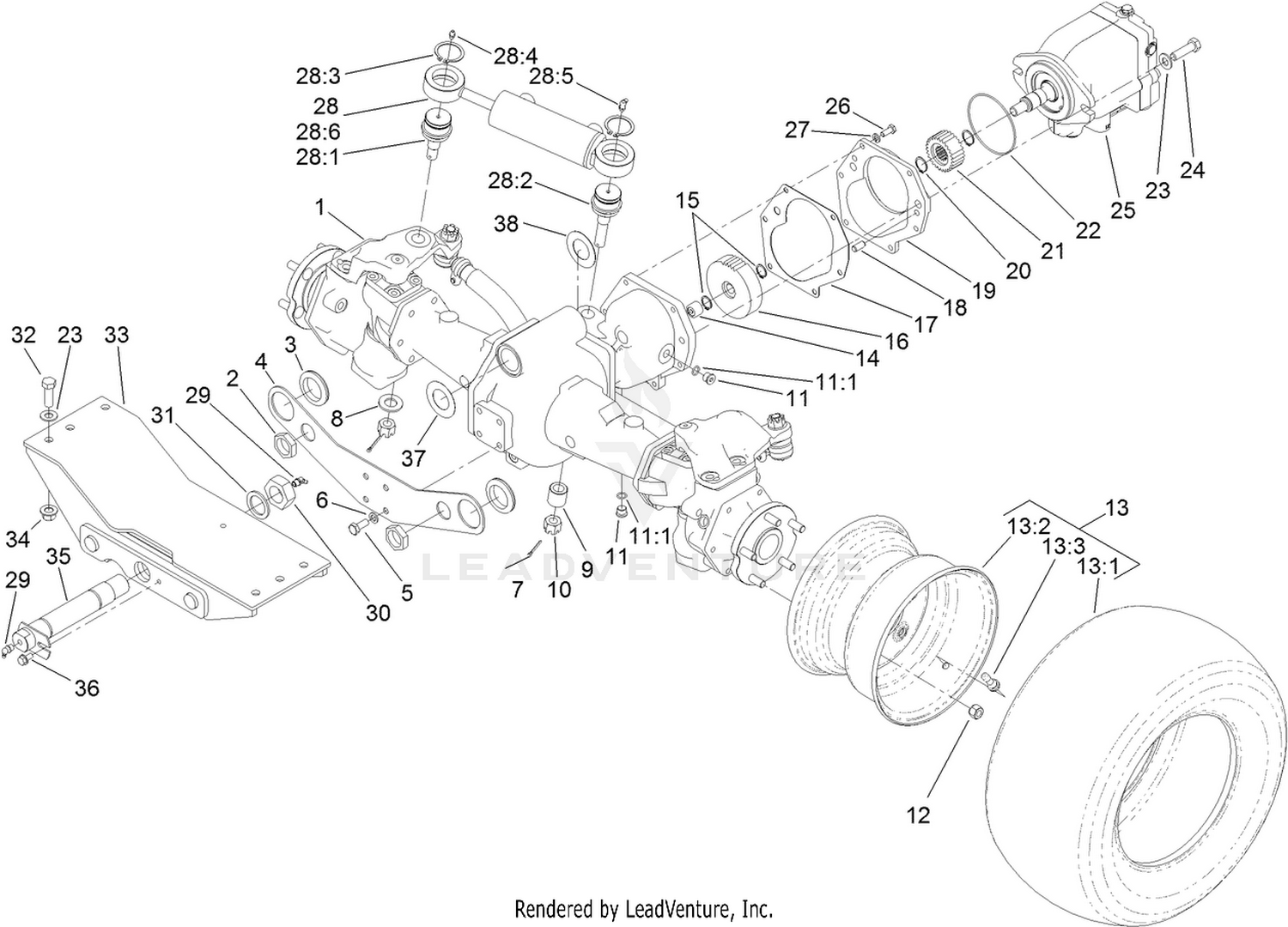 Rear Axle and Steering Cylinder Assembly