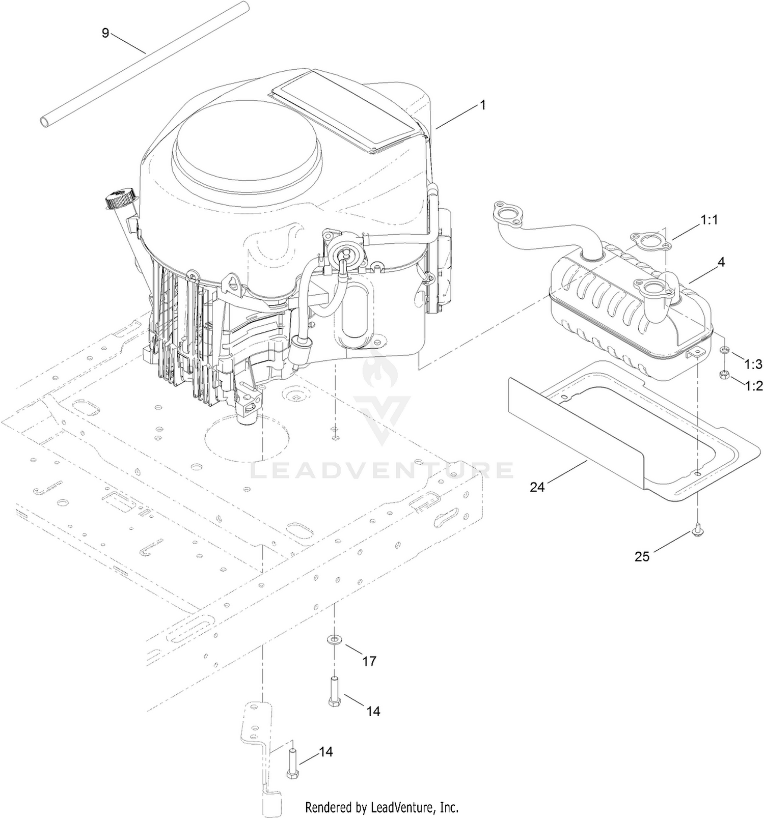 Engine and Muffler Assembly