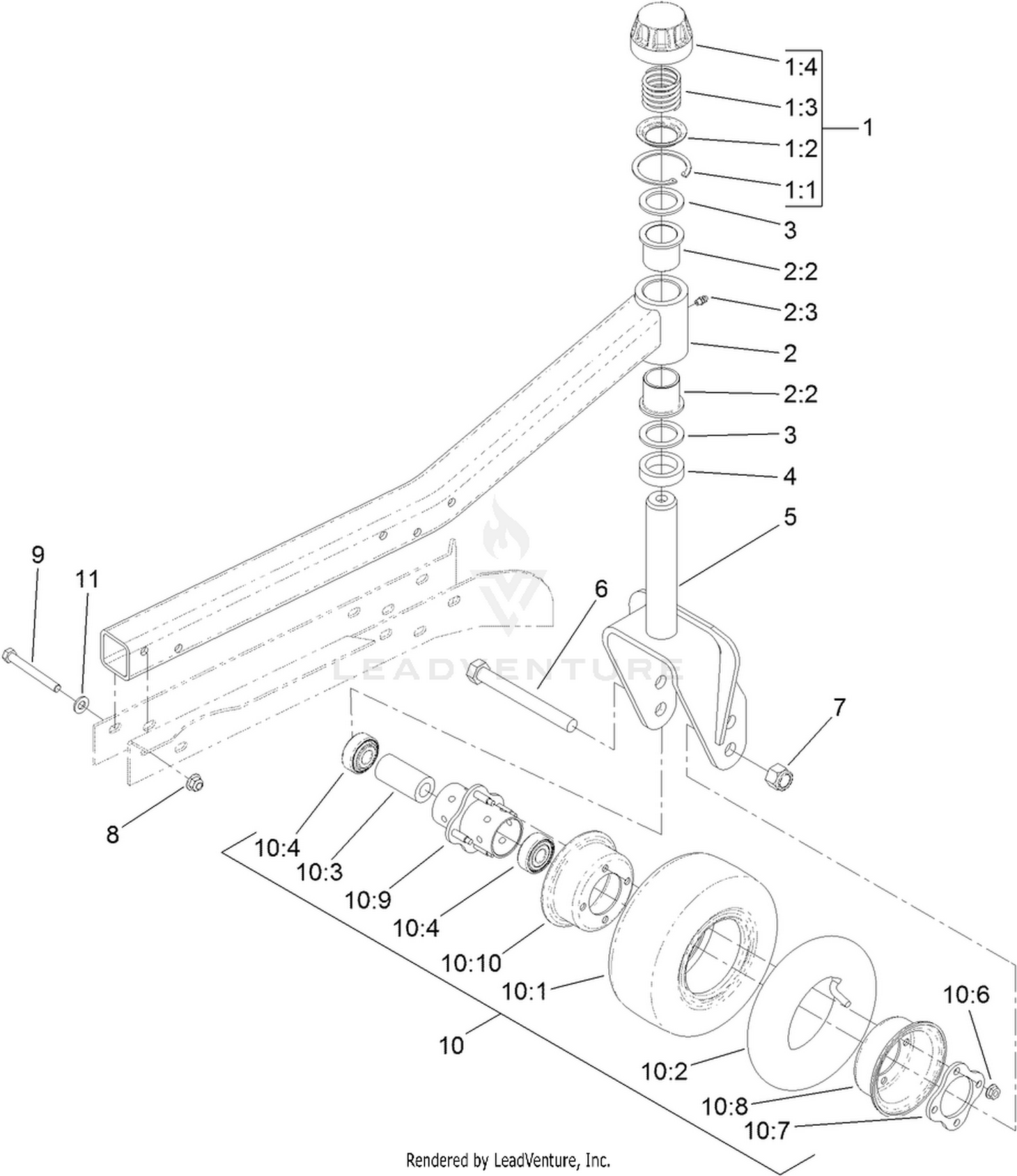Right Deck Caster Arm and Wheel Assembly