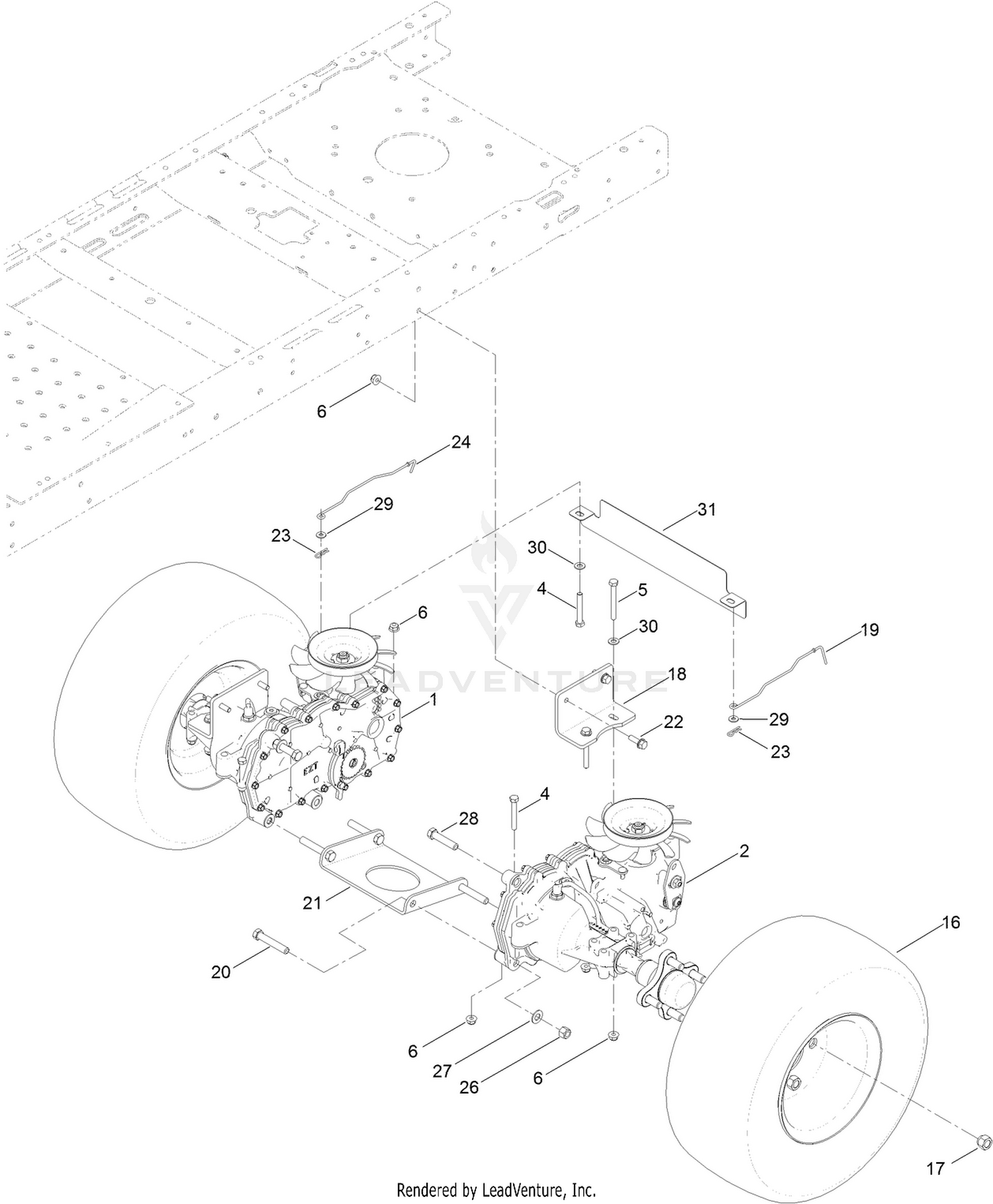 Hydro Transaxle Drive and Rear Wheel Assembly