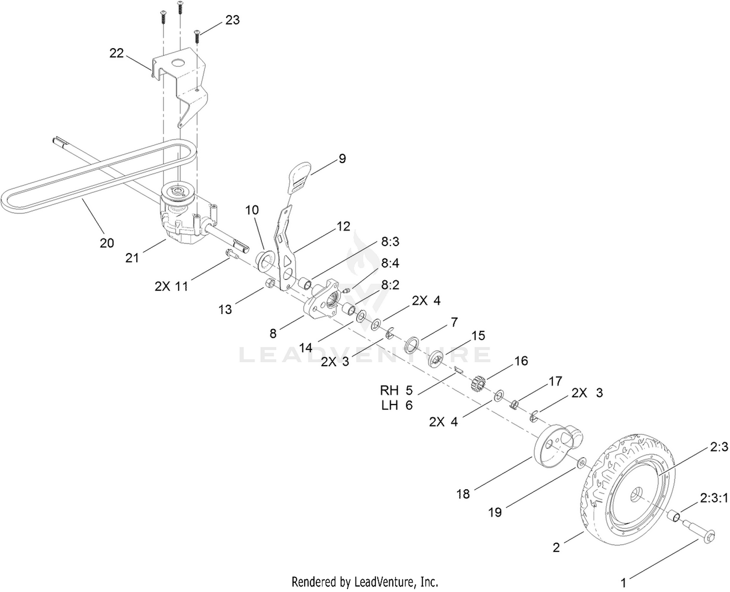 Transmission, Rear Wheel and Height-of-Cut Assembly