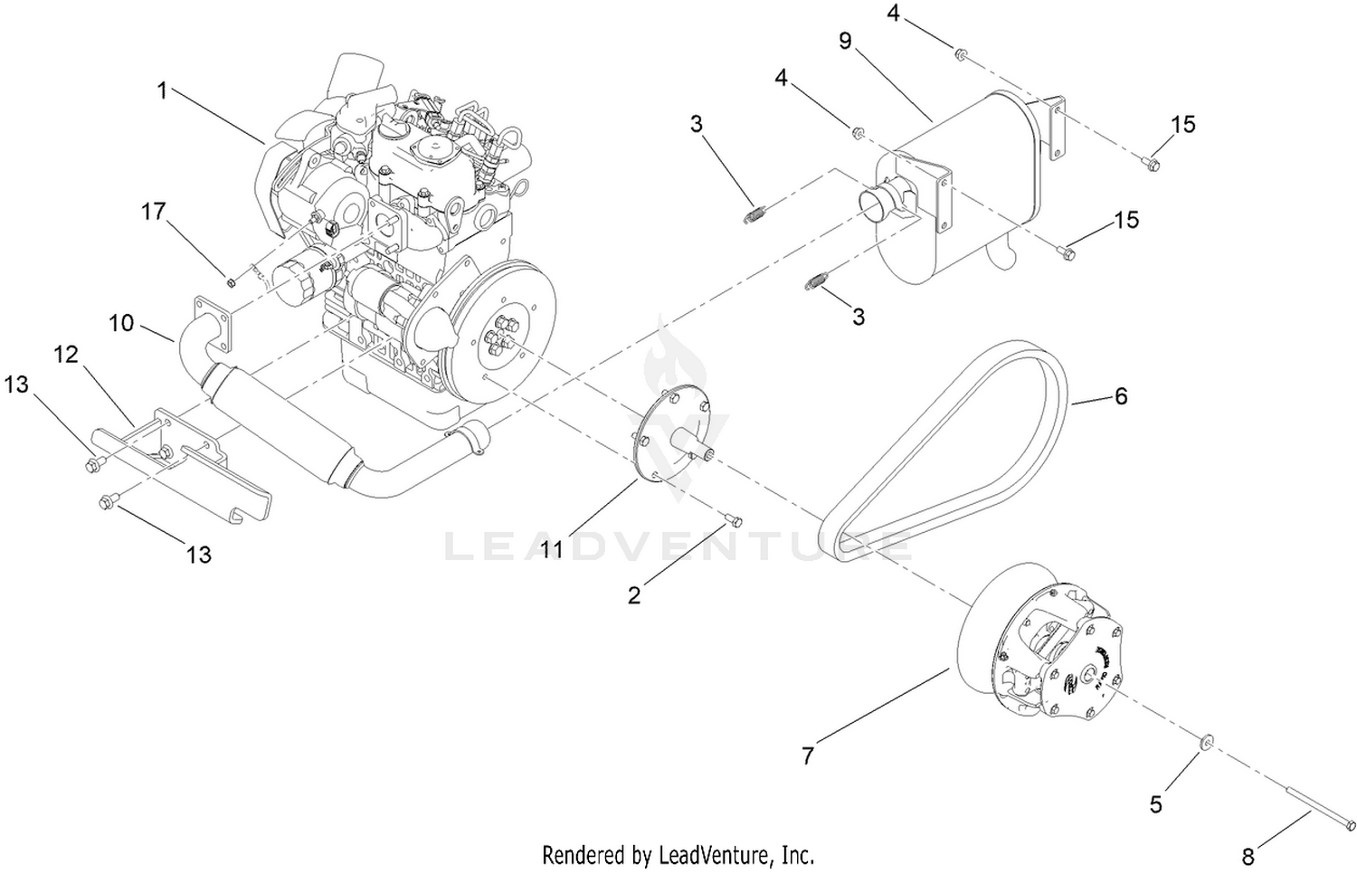 Engine, Primary Clutch and Exhaust Assembly